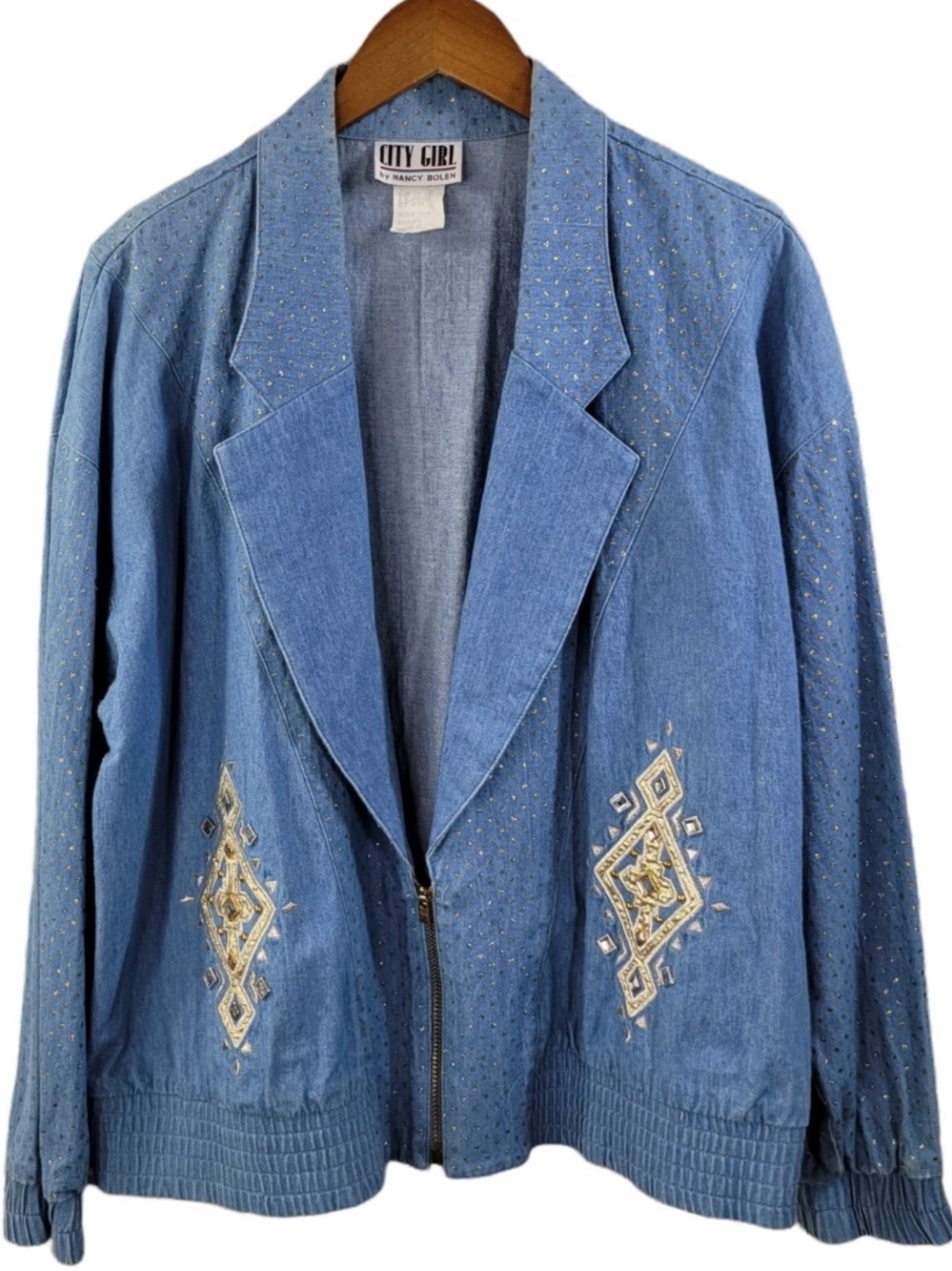 City Girl by Nacy Bolen vintage Light Blue Embroidered Denim Jacket